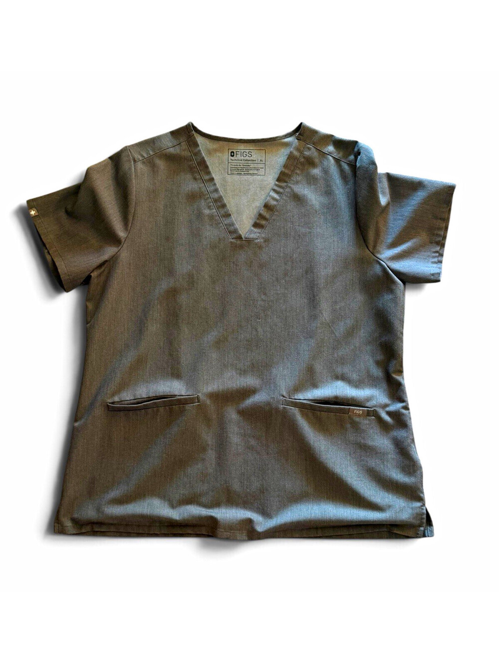 FIGS Solid V-Neck Scrub Top XL Polyester Blended Fabric Gray Short Sleeve